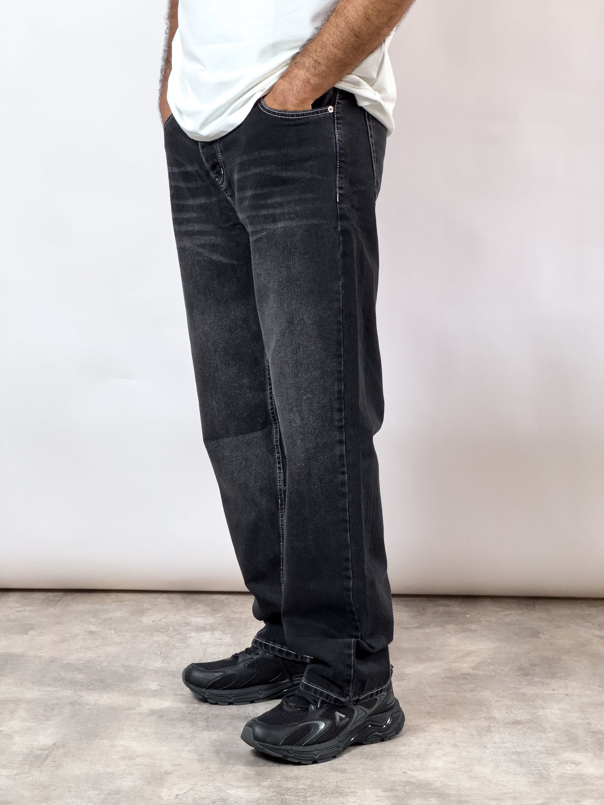 Jeans baggy en denim gris foncé
