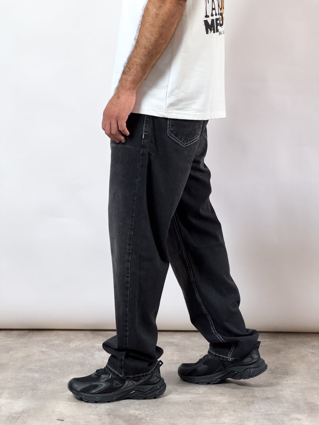 Jeans baggy en denim gris foncé