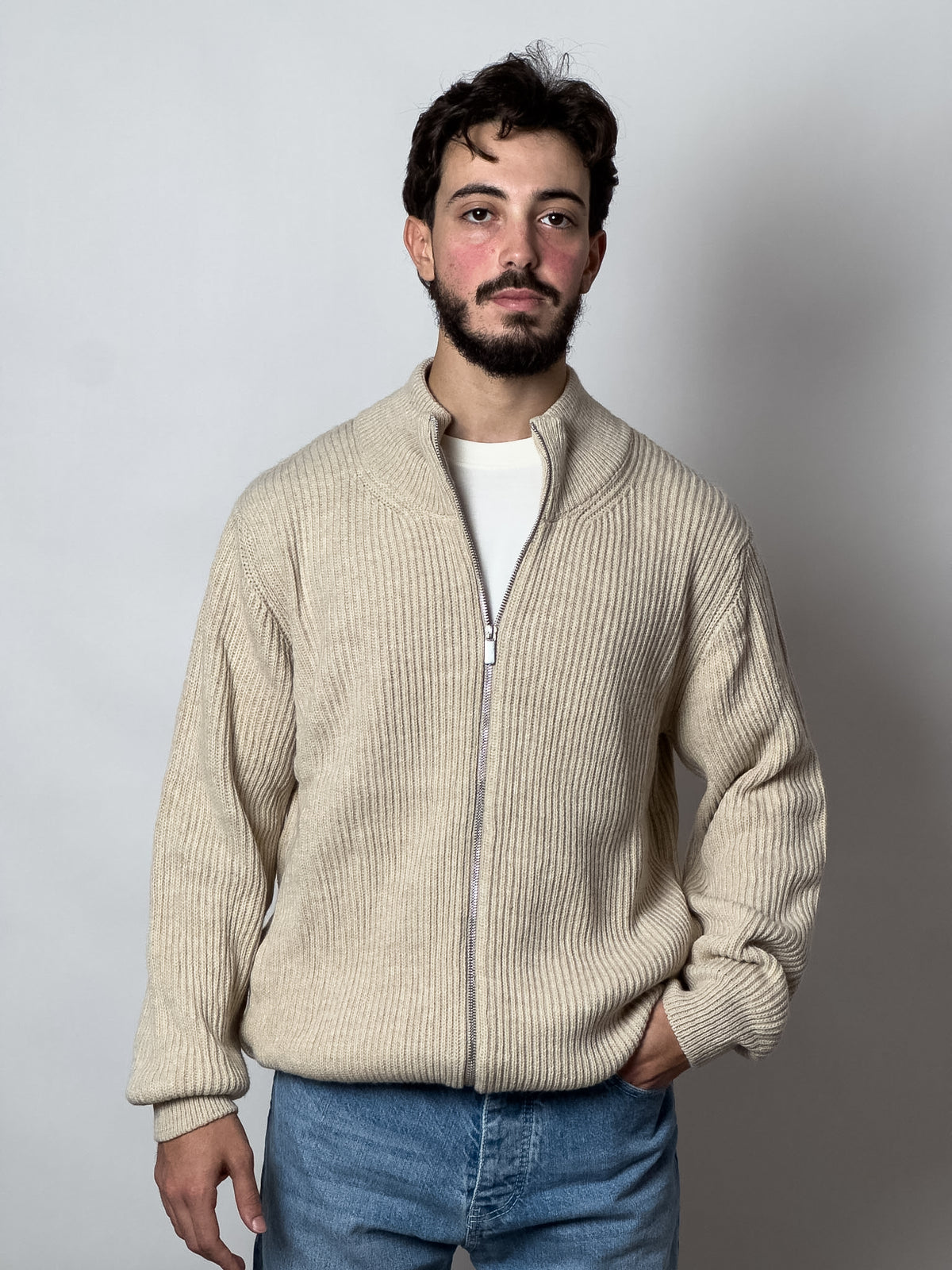 Cardigan en fill avec zip coupe oversize