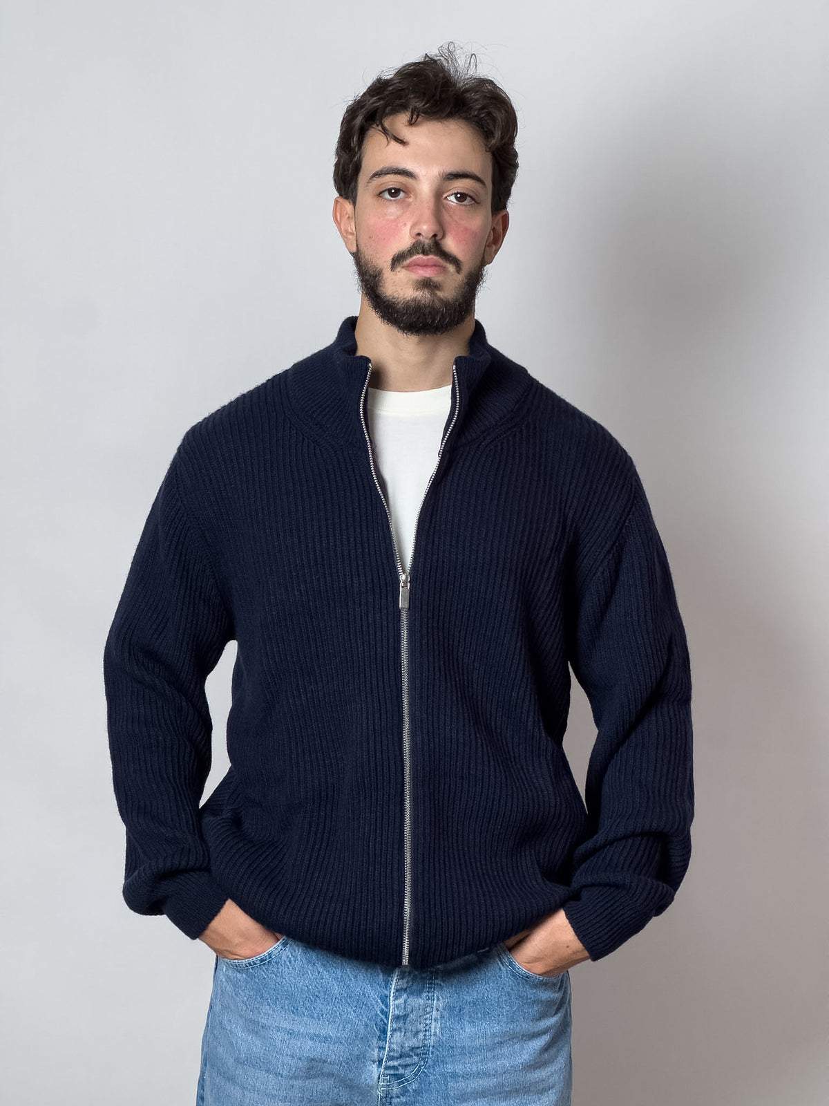 Cardigan en fill avec zip coupe oversize